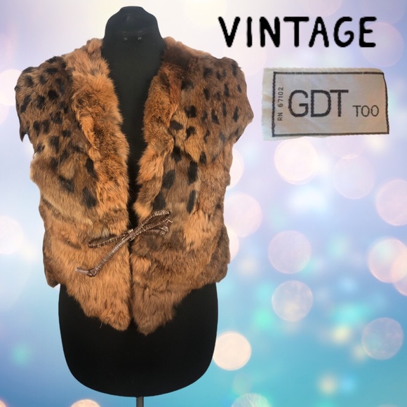 VTG Brown Spotted GDT TOO Rabbit Fur Festival Vest - Picture 1 of 15